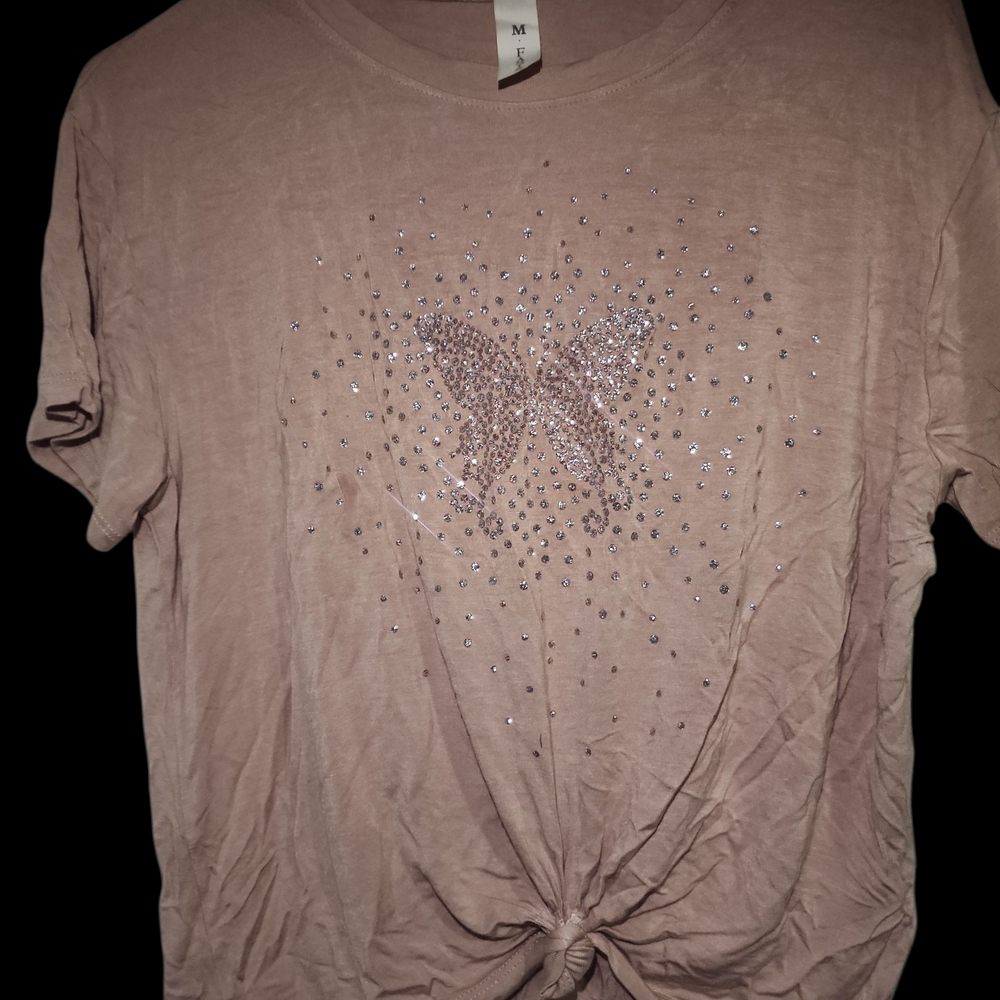 Pink Butterfly Embellished T-Shirt